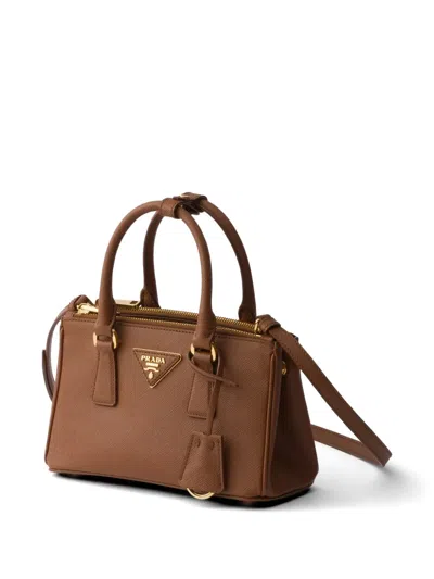 Prada Galleria Mini Saffiano Leather Bag In Brown