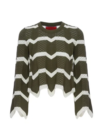 La Doublej Chevron Crop Sweater In Green