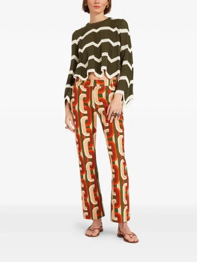 La Doublej Chevron Crop Sweater In Green