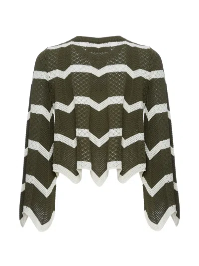 La Doublej Chevron Crop Sweater In Green