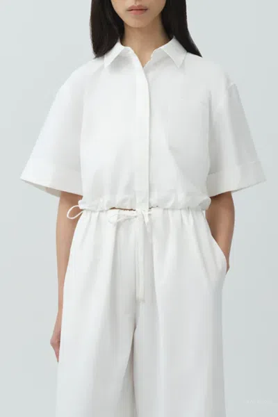 Simkhai Ryett Cropped Button Down Shirt White In White