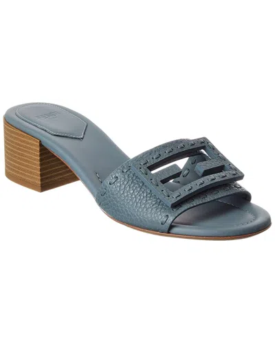 Fendi 45mm Ff Baguette Vitello Leather Slide Sandals In Blue