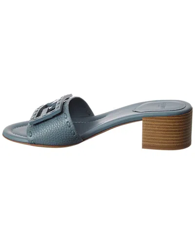 Fendi 45mm Ff Baguette Vitello Leather Slide Sandals In Blue