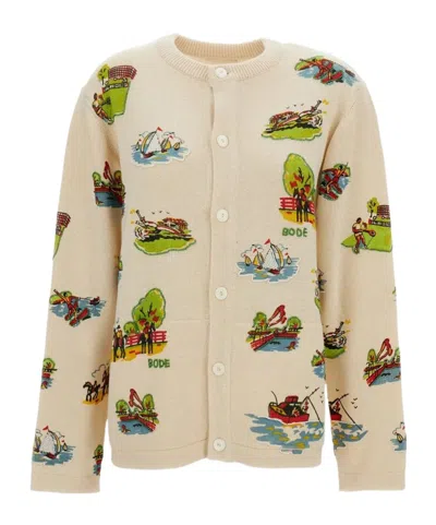 Bode Jacquard Pattern Wool Blend Cardigan In Multi