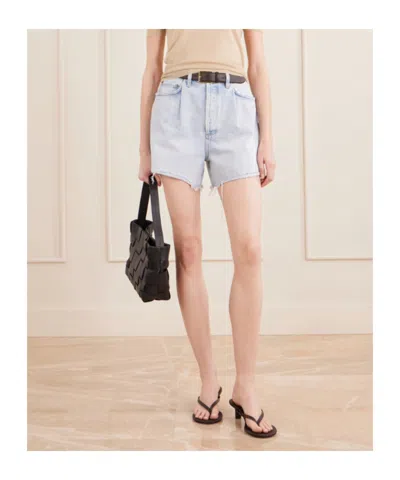 Agolde Rhoda Pleated Denim Cutoff Shorts In Blue
