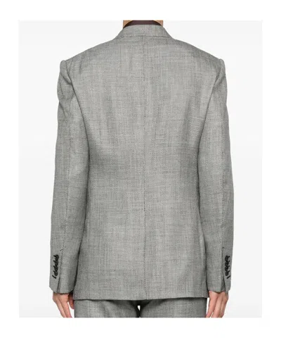 Tom Ford Herringbone Wool Silk Blend Tailored Blazer In Gray