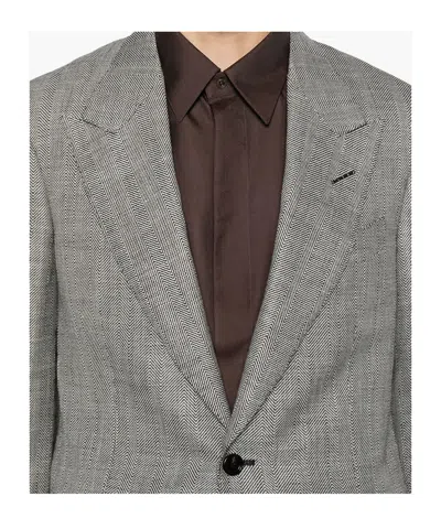 Tom Ford Herringbone Wool Silk Blend Tailored Blazer In Gray