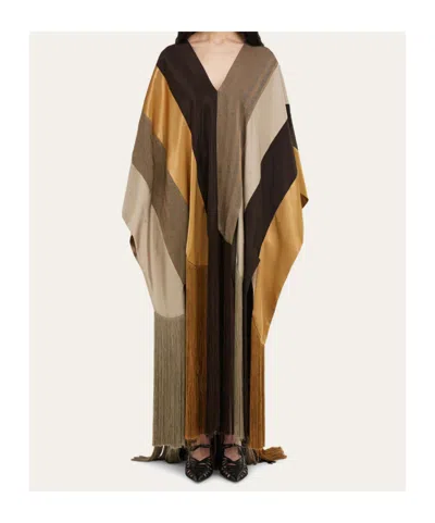 Ferragamo Poncho Patchwork Brun In Multi