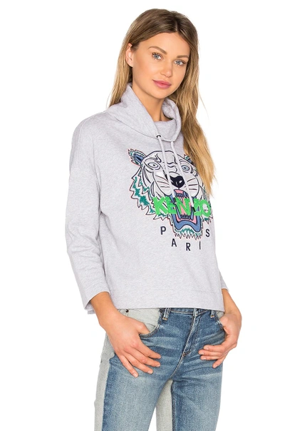 Shop Kenzo Embroidered Tiger Hoodie In Light Grey