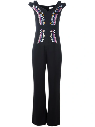 Peter Pilotto Embroidered Crêpe Jumpsuit In Llack