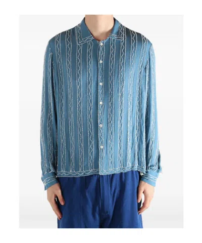 Bode Collared Long-sleeved Shirt In Blue