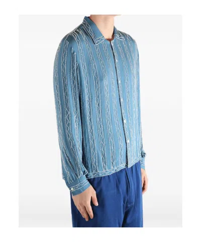 Bode Collared Long-sleeved Shirt In Blue