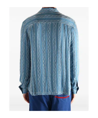 Bode Collared Long-sleeved Shirt In Blue