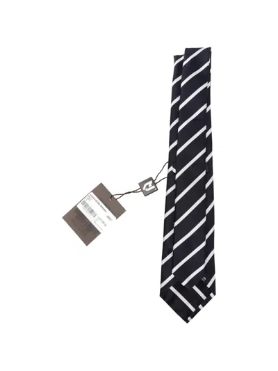 Kiton Diagonal-stripe Silk Tie In Black