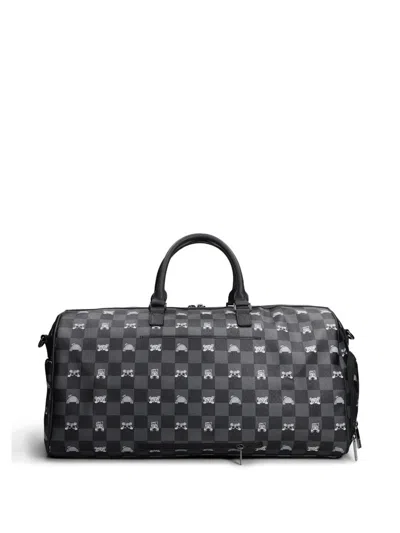 Sprayground Check-pattern Shark-print Duffle Bag In Black