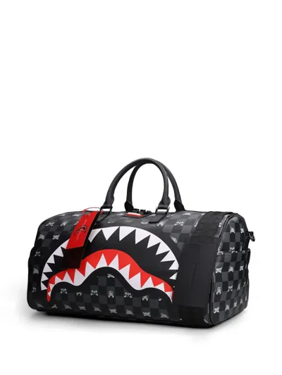 Sprayground Check-pattern Shark-print Duffle Bag In Black