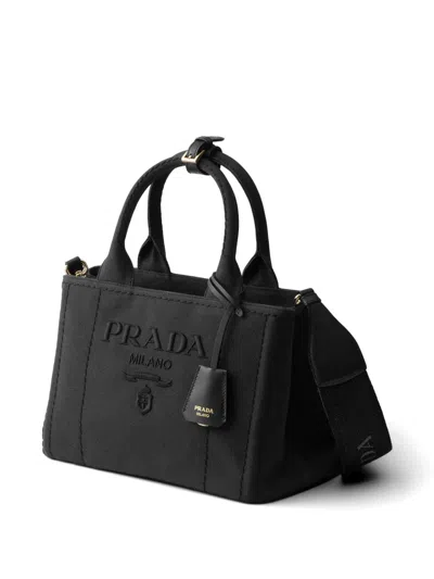 Prada Women's Jardiniere Small Cotton Canvas Top Handle Bag In Black