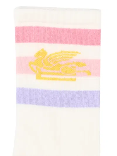 Etro Pegasus Striped Socks In White