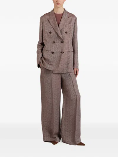 Slowear Double-breasted Herringbone Blazer In Pink