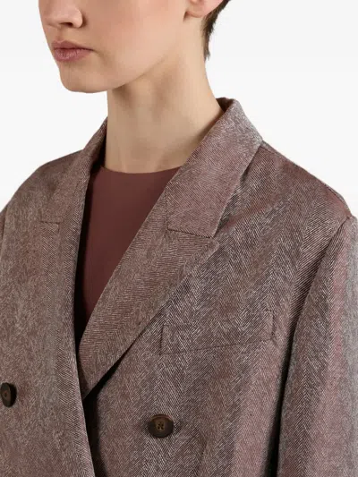 Slowear Double-breasted Herringbone Blazer In Pink