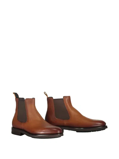 Santoni Elasticated-side Chelsea Boots In Brown