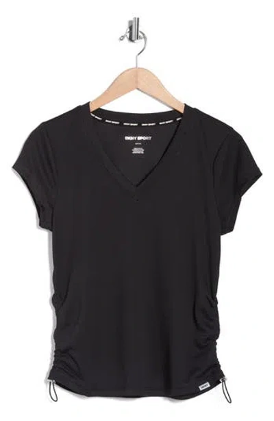 Dkny Ruched Tech T-shirt In Black