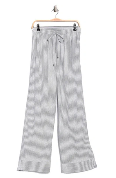 Max Studio Stripe Wide Leg Pull-on Pants In White