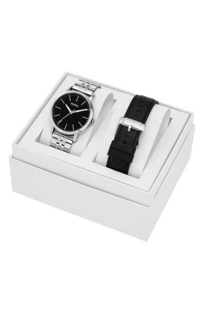 Fossil Luther Three-hand Interchangeable Strap Gift Set In Metallic