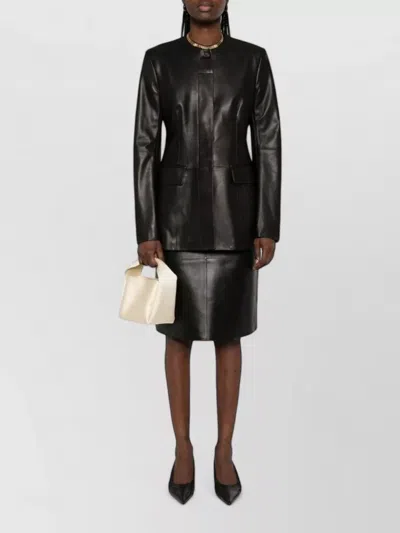 Totême Lamb Leather Collarless Structured Jacket In Black