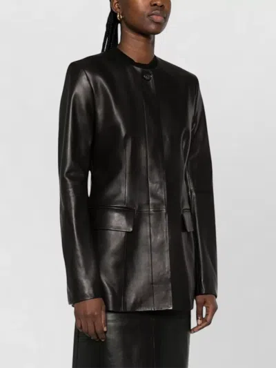 Totême Lamb Leather Collarless Structured Jacket In Black