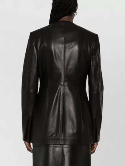 Totême Lamb Leather Collarless Structured Jacket In Black
