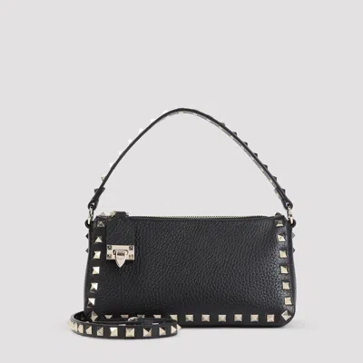Valentino Rockstud Small Black Grainy Leather Crossbody Bag In Black