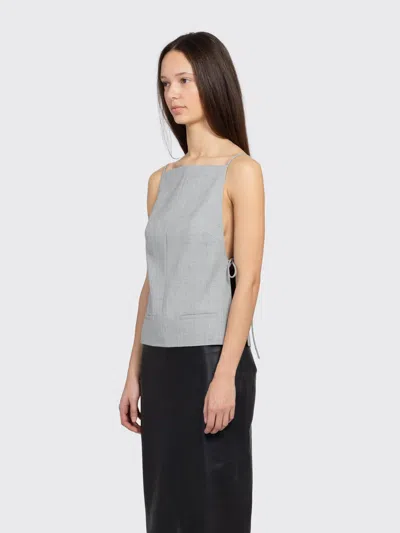 St Agni Tie-detailed Recycled Woven Top In Gray