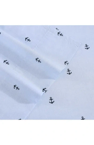 Tommy Hilfiger 200 Thread Count Anchor & Flag Printed Cotton Percale Sheet Set In Blue