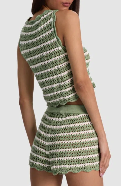 Alice And Olivia Ciara Cropped Pointelle Pullover In Green