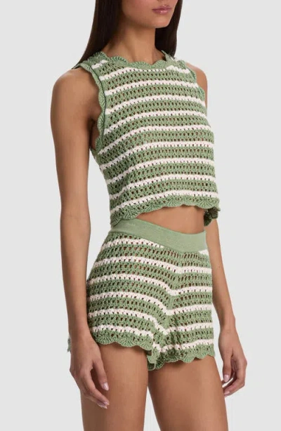 Alice And Olivia Ciara Cropped Pointelle Pullover In Green