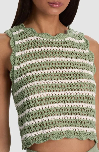 Alice And Olivia Ciara Cropped Pointelle Pullover In Green