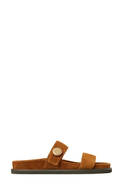 Tory Burch Romy Brown Sandals With Logo Plaque On The Front In Suede Woman In Brown