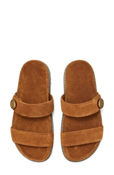 Tory Burch Romy Brown Sandals With Logo Plaque On The Front In Suede Woman In Brown
