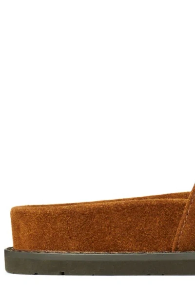 Tory Burch Romy Brown Sandals With Logo Plaque On The Front In Suede Woman In Brown