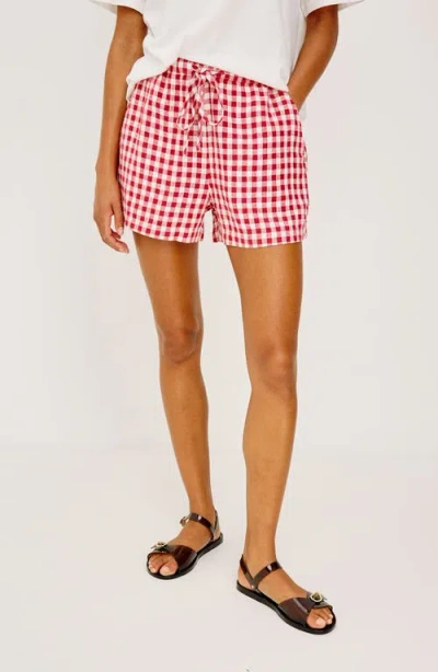 Rails Jenner Gingham Pull-on Linen Shorts In Pink
