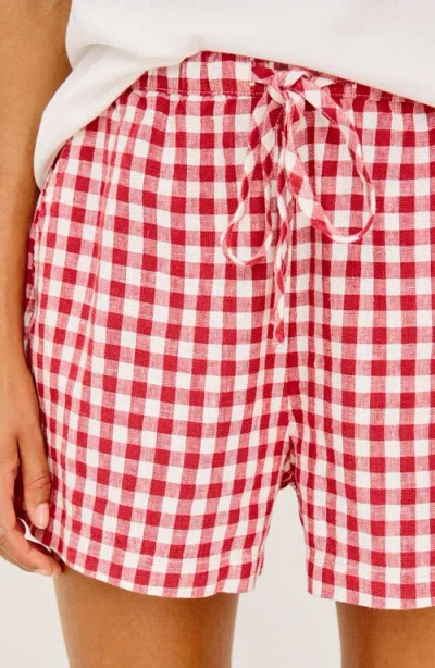 Rails Jenner Gingham Pull-on Linen Shorts In Pink