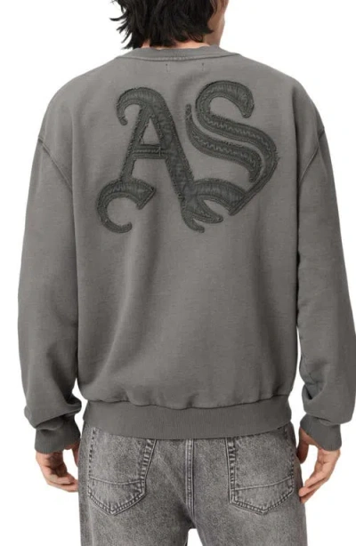 Allsaints Mens Washed Black Insignia Logo-embroidered Cotton Sweatshirt Xxl In Gray