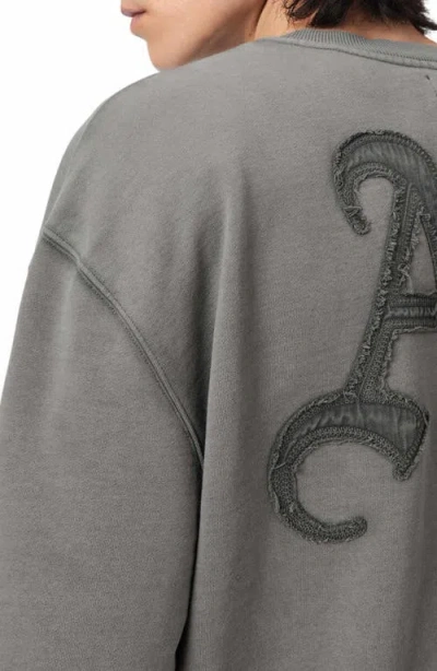 Allsaints Mens Washed Black Insignia Logo-embroidered Cotton Sweatshirt Xxl In Gray