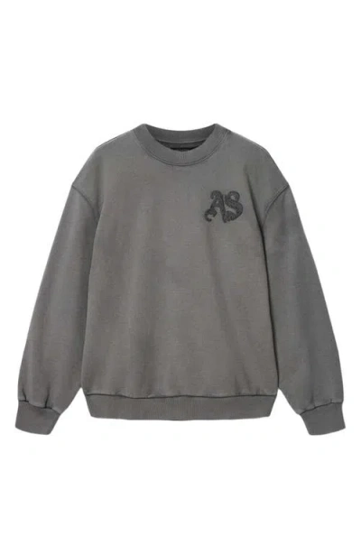 Allsaints Mens Washed Black Insignia Logo-embroidered Cotton Sweatshirt Xxl In Gray