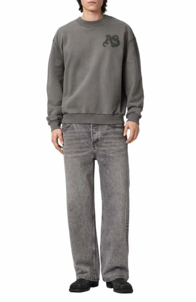 Allsaints Mens Washed Black Insignia Logo-embroidered Cotton Sweatshirt Xxl In Gray