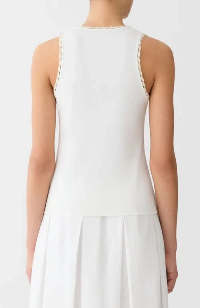 Lafayette 148 New York Rib Crochet Trim Stretch Cotton Tank In White