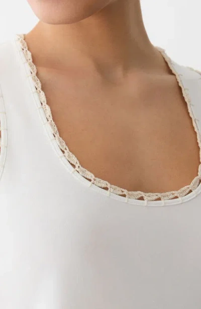 Lafayette 148 New York Rib Crochet Trim Stretch Cotton Tank In White