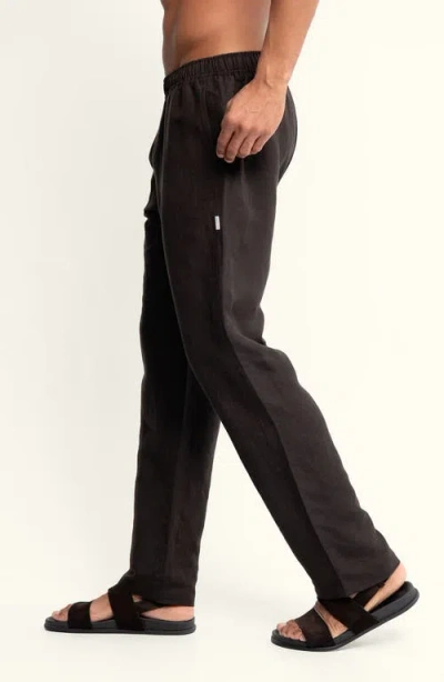Auto-reply™ Linen Blend Drawstring Pants In Black