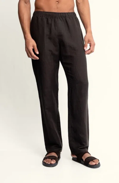 Auto-reply™ Linen Blend Drawstring Pants In Black